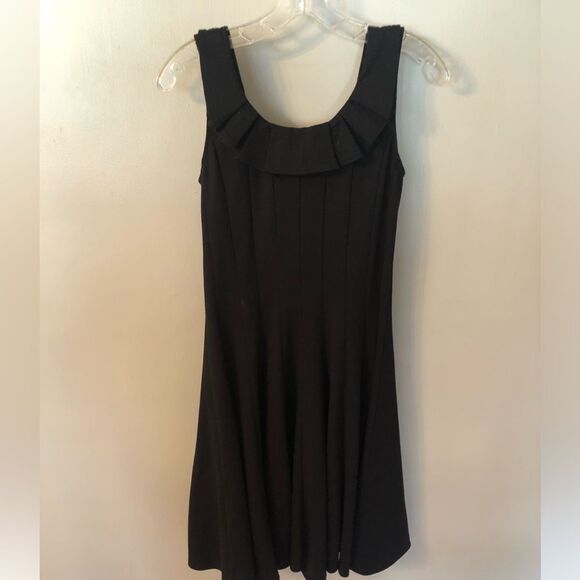 ELIZA J BLACK FIT AND FLARE PONTE KNIT PRINCESS SEAMED SLEEVELESS DRESS RUFFLE - Picture 5 of 9